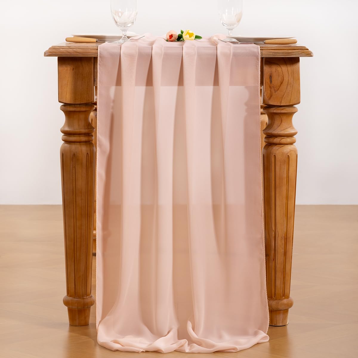 Socomi Peach Pink Chiffon Table Runner Fall Thanksgiving Boho Rustic 14ft 29x170 Inches Wedding Runner Sheer Romantic Bridal Sho
