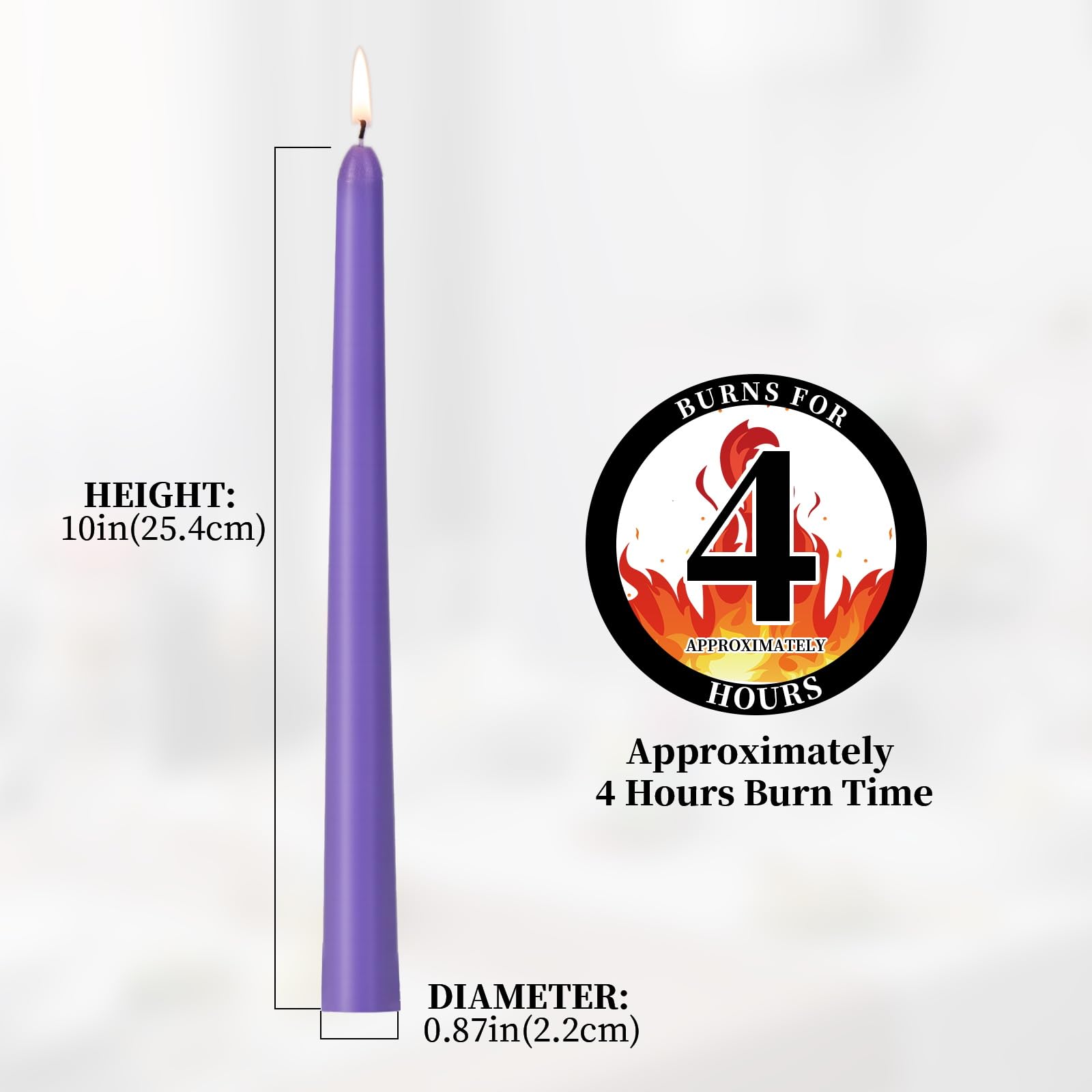 KONNI 0.87  10 Inch Violet Taper Candles, Unscented and Smokeless Tall Candlesticks, 10 Pack Tapered Candles with Cotton Wicks,