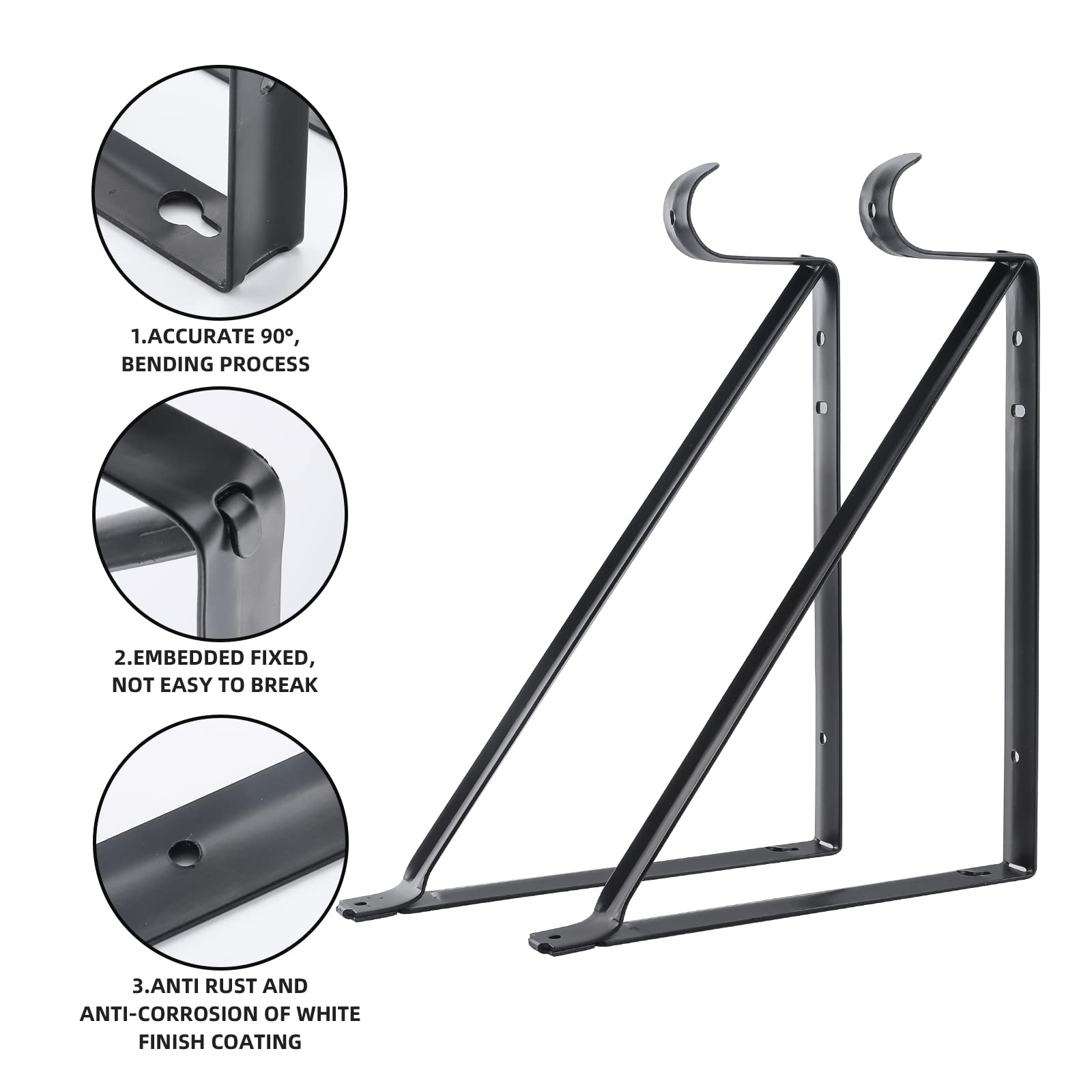 Home Master Hardware Heavy Duty Closet Shelf & Rod Brackets, Wall Mounted Closet Shelves Bracket With Rod Shelving Support, Blac