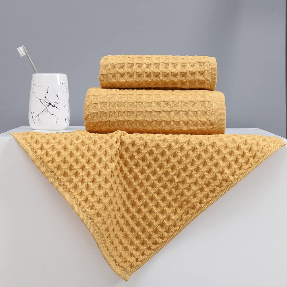 Yiluomo Yellow Summer Bath Towels 3 Pieces Soft 100% Cotton Family Towels, Highly Absorbent Quick-Drying Lightweight Spa Towels
