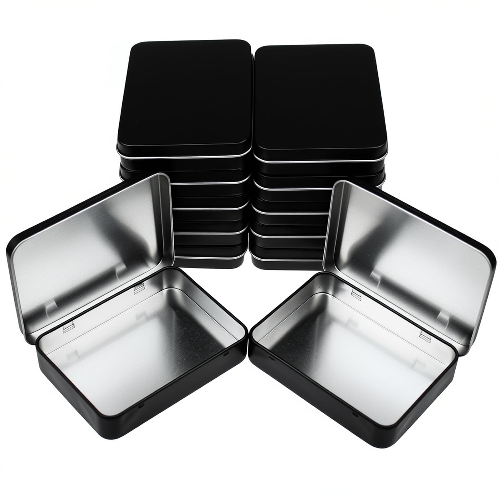 Thintinick 12 Pieces Rectangular Metal Empty Hinged Tins Containers Basic Necessities Home Storage Organizer Mini Box Set, 4.5 x
