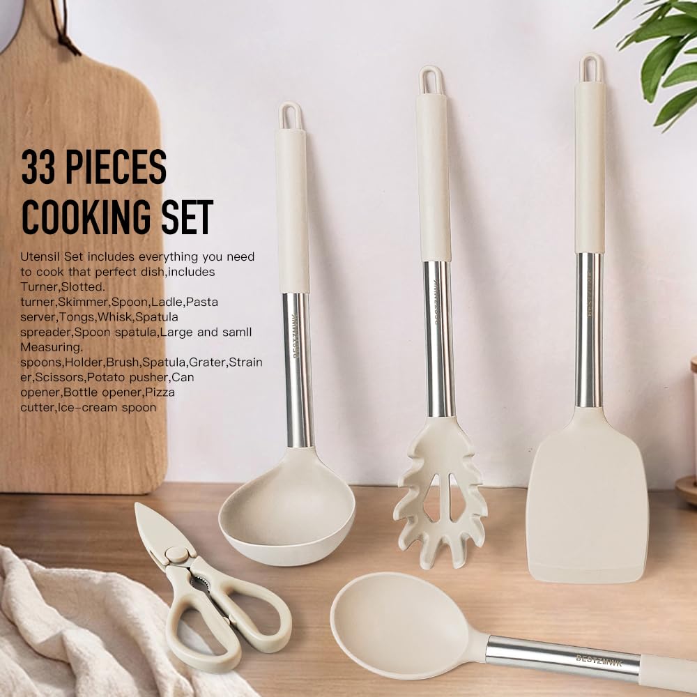 Kitchen Utensils Set-Silicone Cooking Utensils-32Pcs Non-Stick Silicone Cooking Kitchen Utensils Spatula Set With Holder-Best Ki