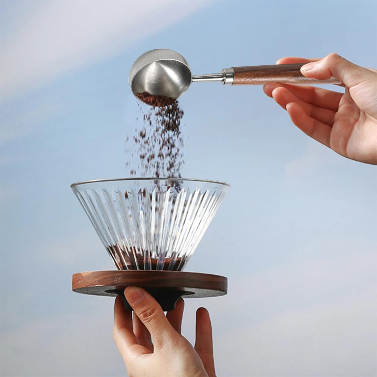 2 Pcs Coffee Scoop Vintage Coffee Measuring Spoon Stainless Steel Coffee Spoon With Nature Walnut Wood Handle Long Wooden Handle