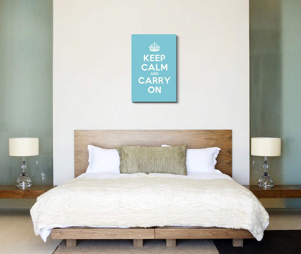 Canvas Wall Art Gallery Wrap Canvas Prints - Keep Calm And Carry On | Stretched Teal Canvas Home Art Ready To Hang - 24'' X 36''