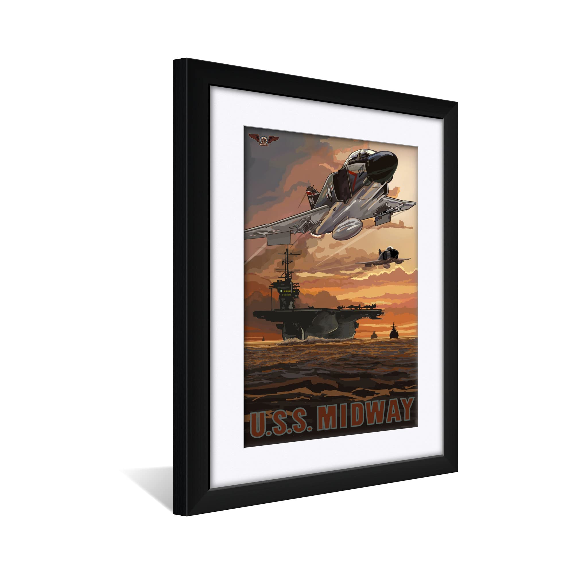F-4 & Uss Midway Professionally Framed & Matted Art Print From Travel Artwork By Artist Paul A Lanquist Framed Art Size: 18 X 24