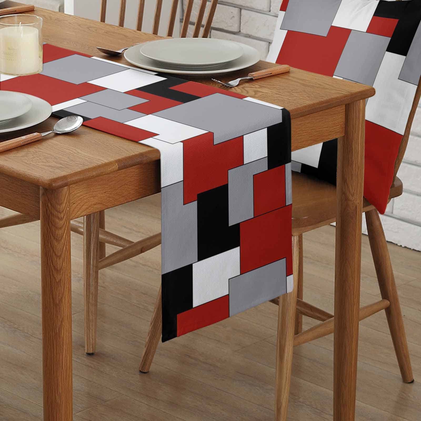 Irregular Geo Cotton Linen Table Runner Dresser Scarves,White Grey Black Red Abstract Geometric Table Runners For Dinning Table,
