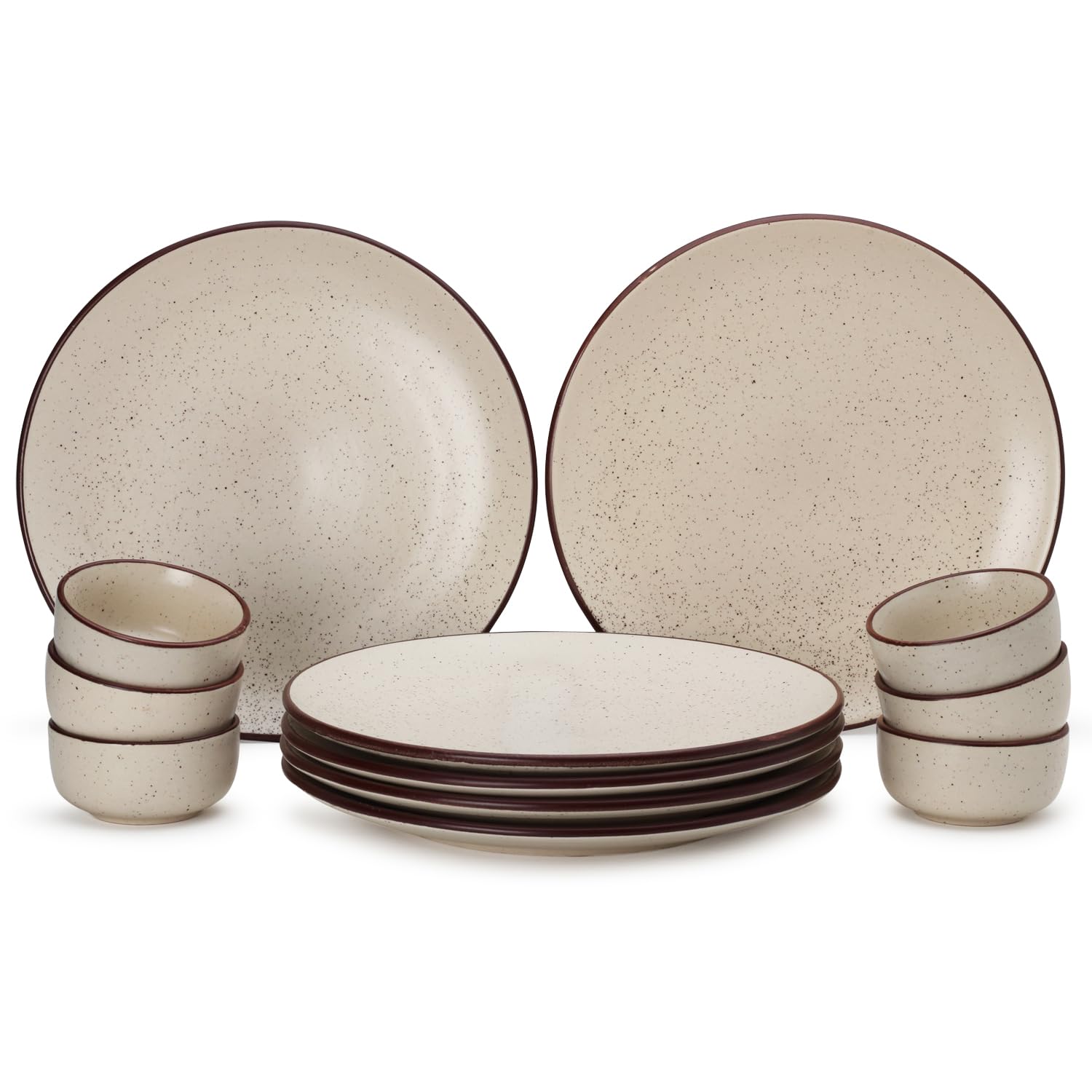 Bodhi House Handcrafted Stoneware Ceramic Dinner Set, 12 Pieces Dish Set Serving For 6, Microwave And Dishwasher Safe, Bone-Ash 