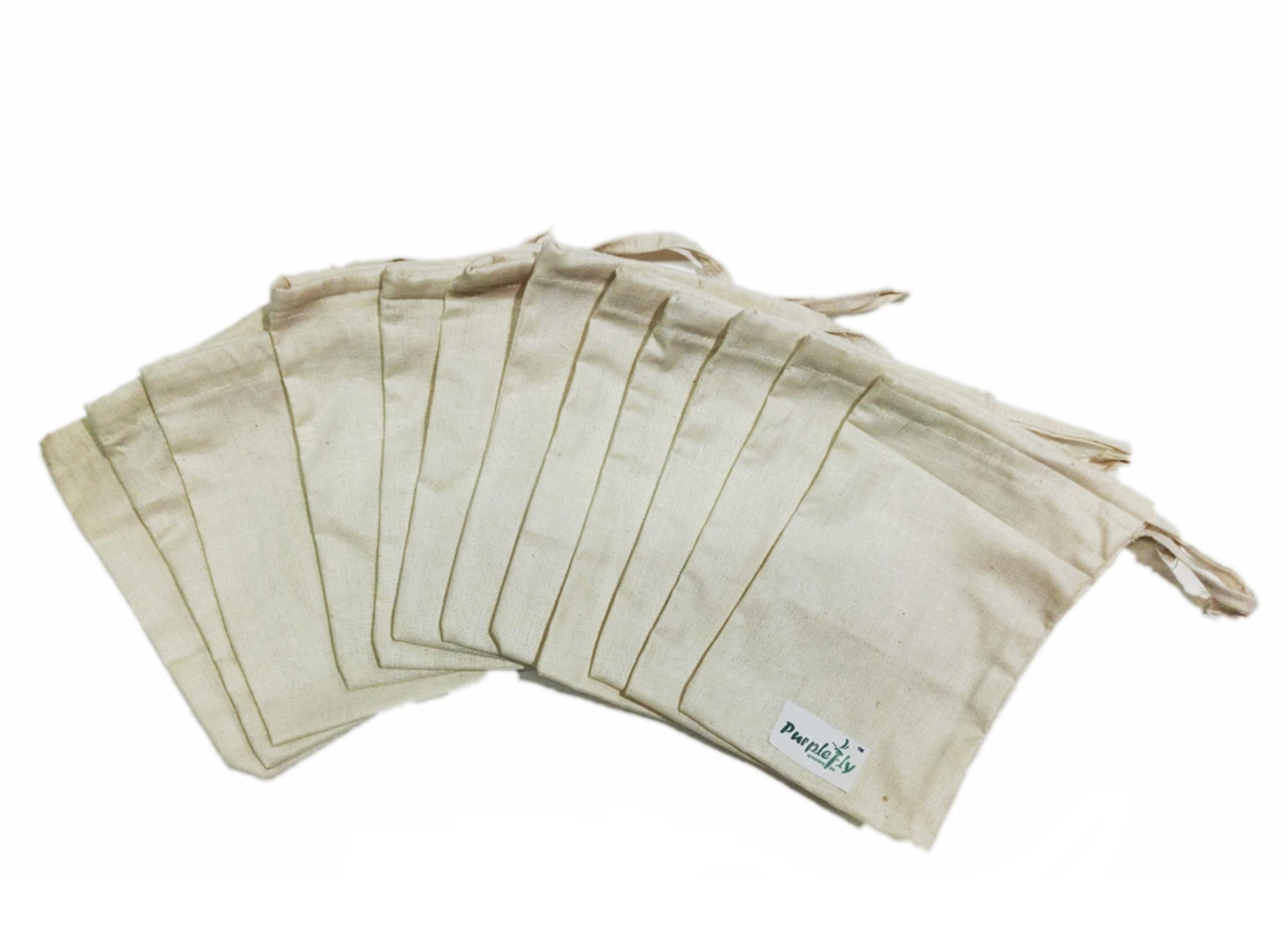 PurpleflySpreading Joy Muslin Cheese Cloth Bags For Kitchen, Reusable,Unbleached,Fridge Storage Use For Straining Juice As Stra