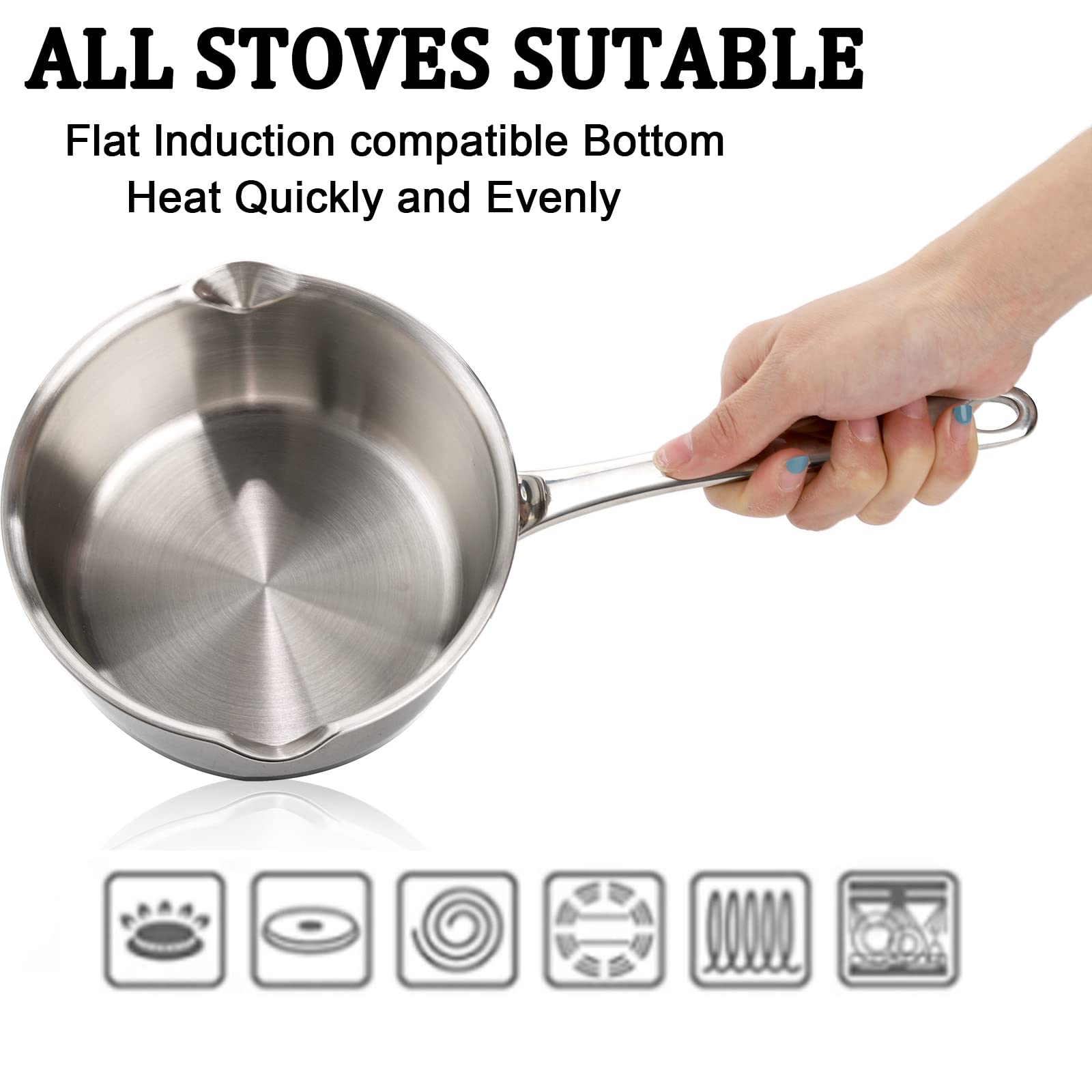 Deayou 18/10 Stainless Steel Butter Warmer Pan, 0.8-Quart Measuring Saucepan With Dual Pour Spout, Small Milk Butter Melting Pot