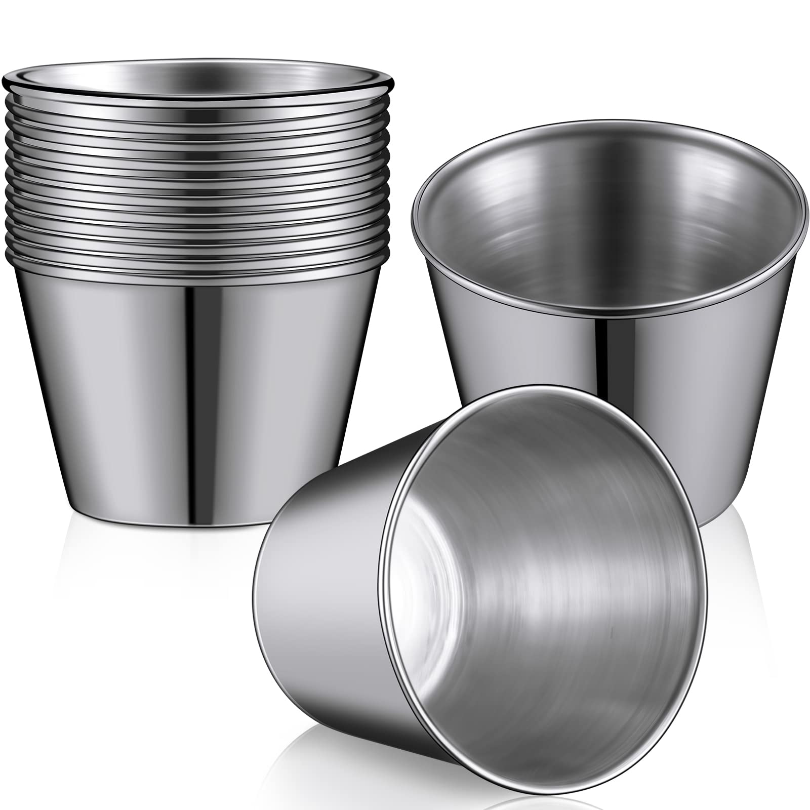 Meanplan 48 Pack Metal Ramekins Stainless Steel Condiment Sauce Cups 1.5 oz Individual Round Condiments Small Metal Ramekins Reu
