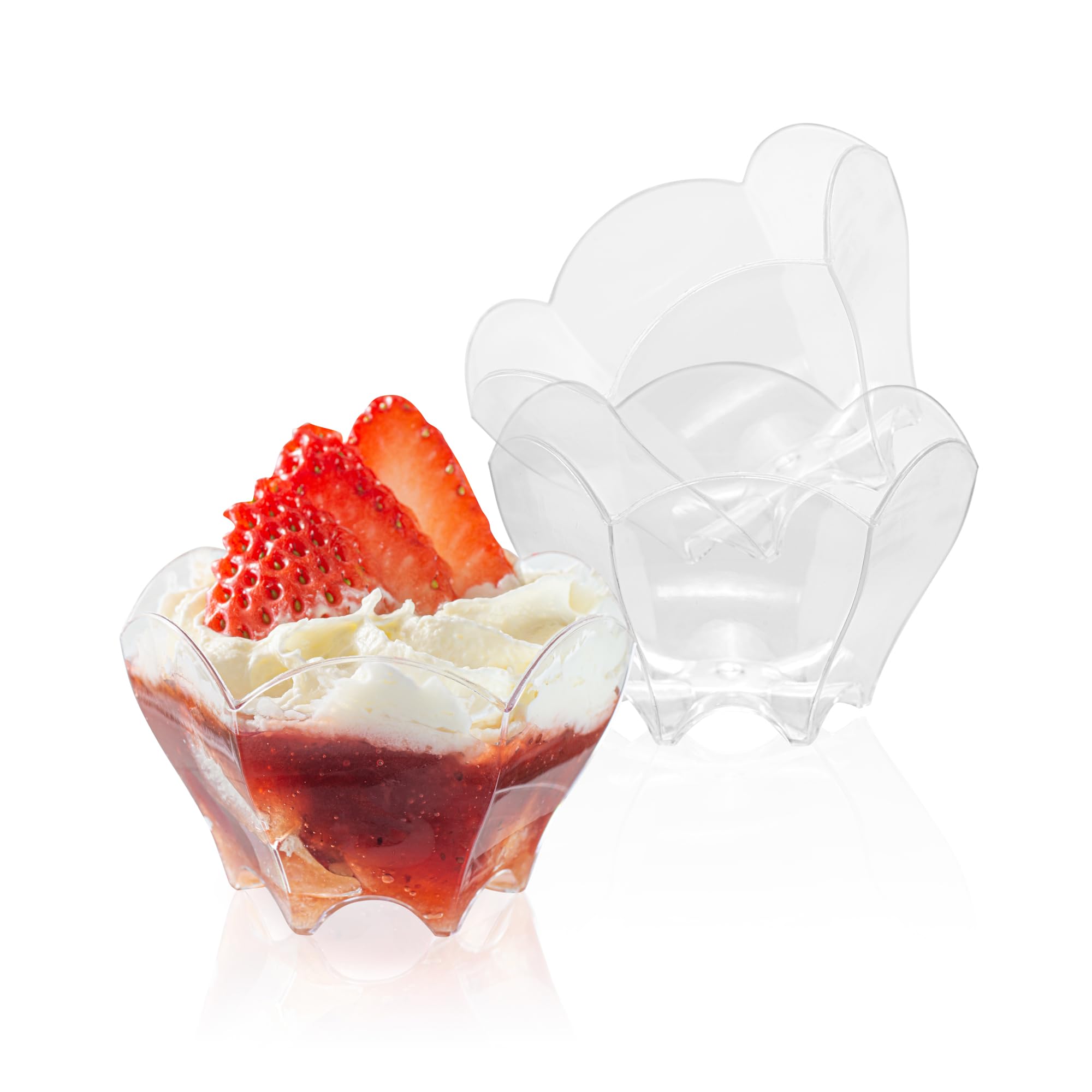 Restaurantware-Mini Serve 2 Ounce Mini Dessert Cups, 25 Disposable Tasting Cups - Flower Design, Stylish, Clear Plastic Parfait 