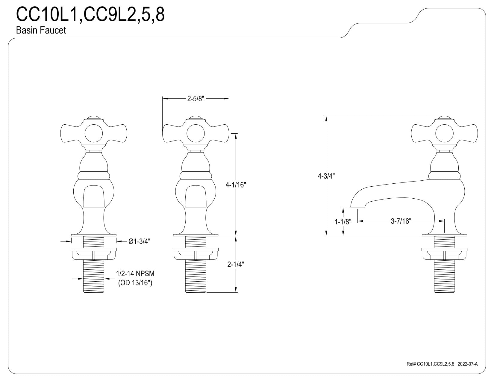 Kingston Brass CC10L1 Basin Faucet  Polished Chrome