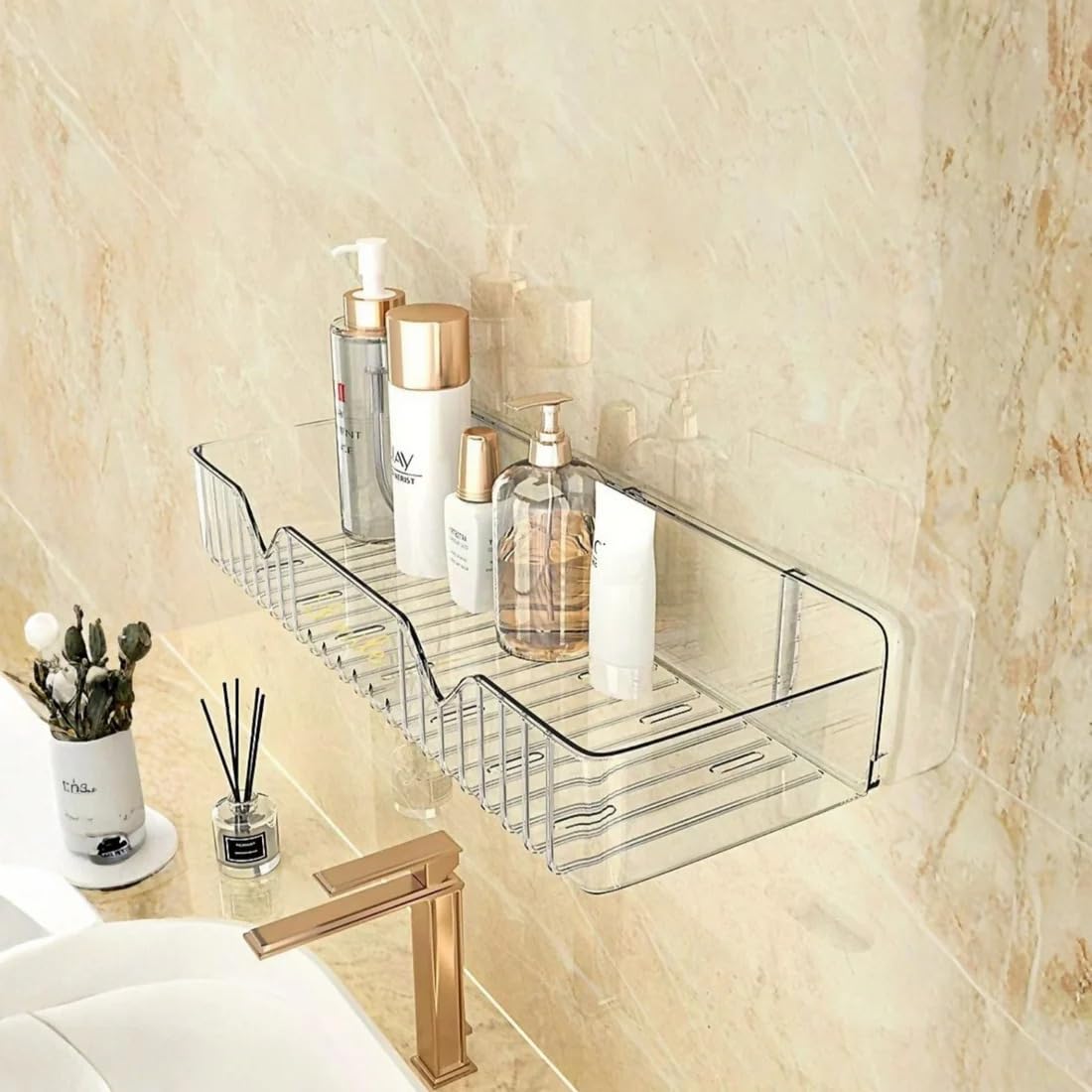Transparent Wall Mounted Bathroom Shelf Soap Holder Organiser