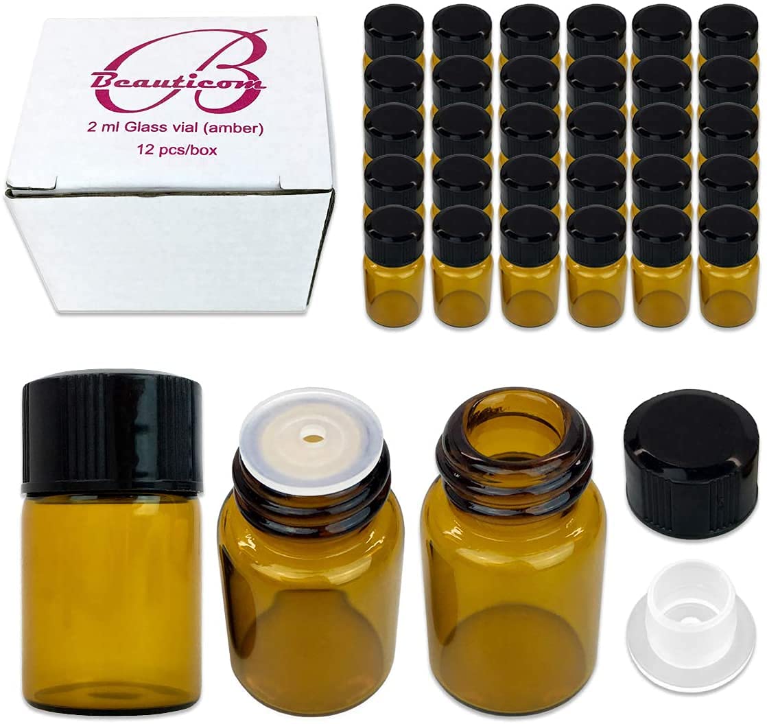 Beauticom 2Ml Amber Glass Vial 144 Pieces - For Essential Oils, Aromatherapy, Fragrance, Serums, Spritzes, With Orifice Reducer