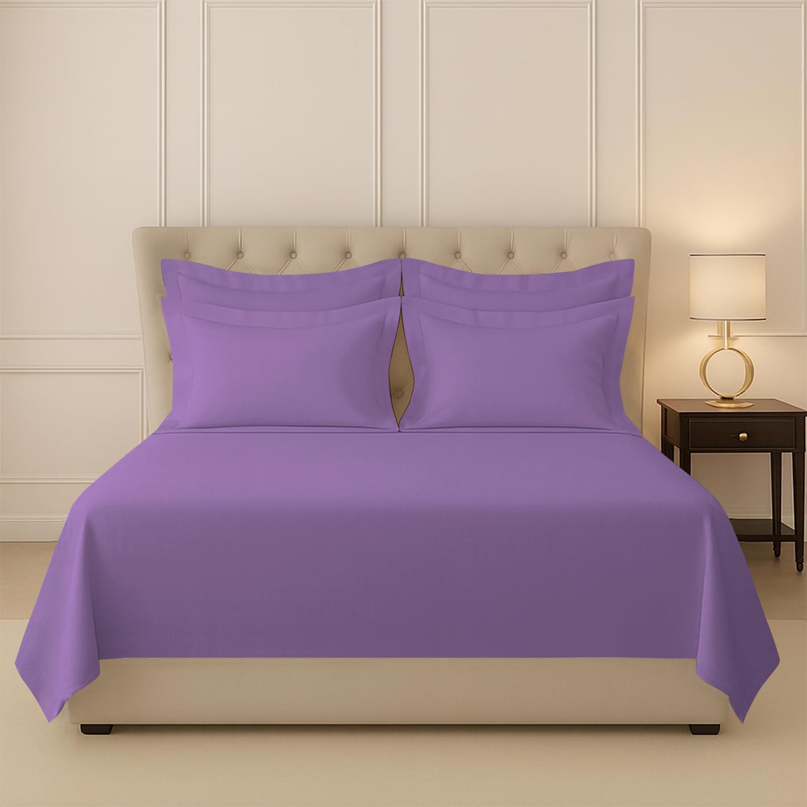 Pizuna 100% Cotton Bedsheet Super King Size Purple, 400 Thread Count Long Staple Combed Cotton Flat Bedsheets 108X108 Inches Wit