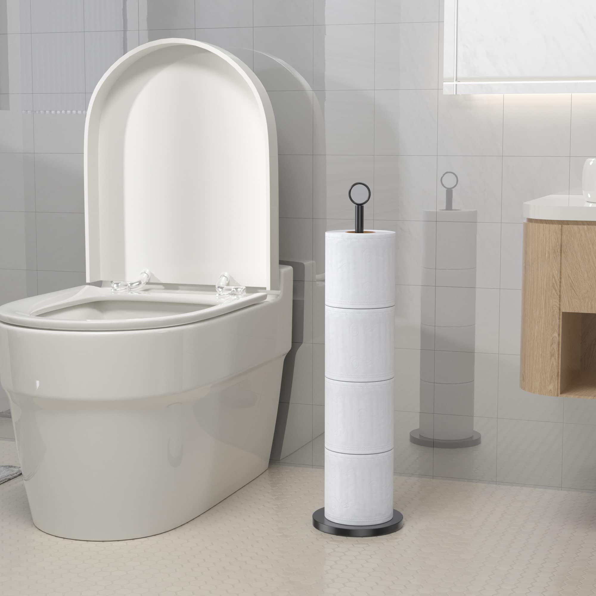 Toilet Paper Holder Stand(with Reserve Function)  Free-Standing Toilet Paper Storage Holder  Stainless Steel Toilet Roll Holder Stand for Bathroom & Toilet Spare Rolls Storage