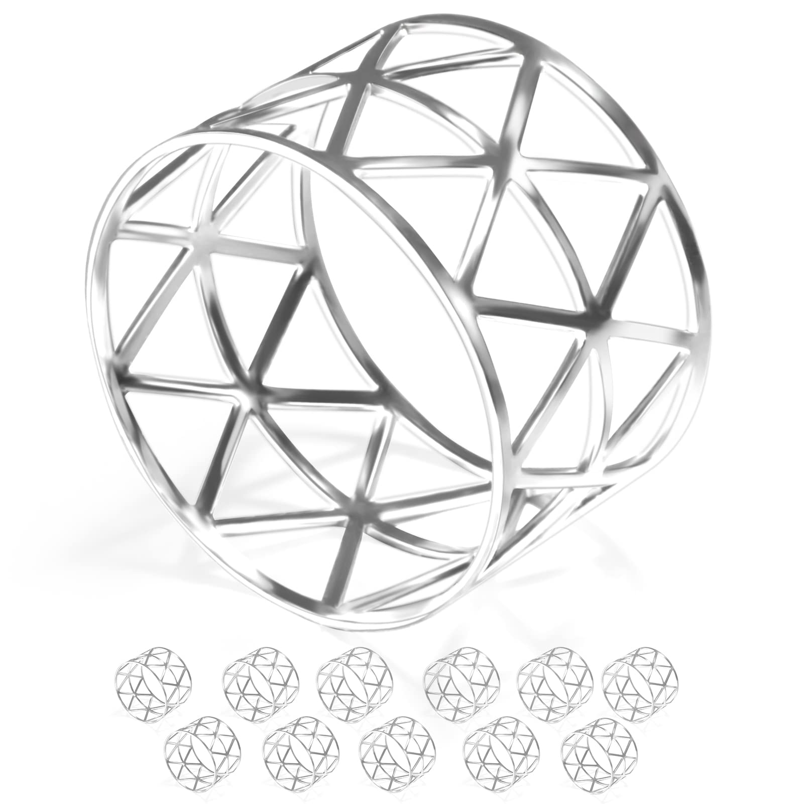 Urwoow 12 Pack Napkin Rings Holders Silver Color Hollow Design D  Cor Dinner Party Wedding Christmas Gathering (Silver)