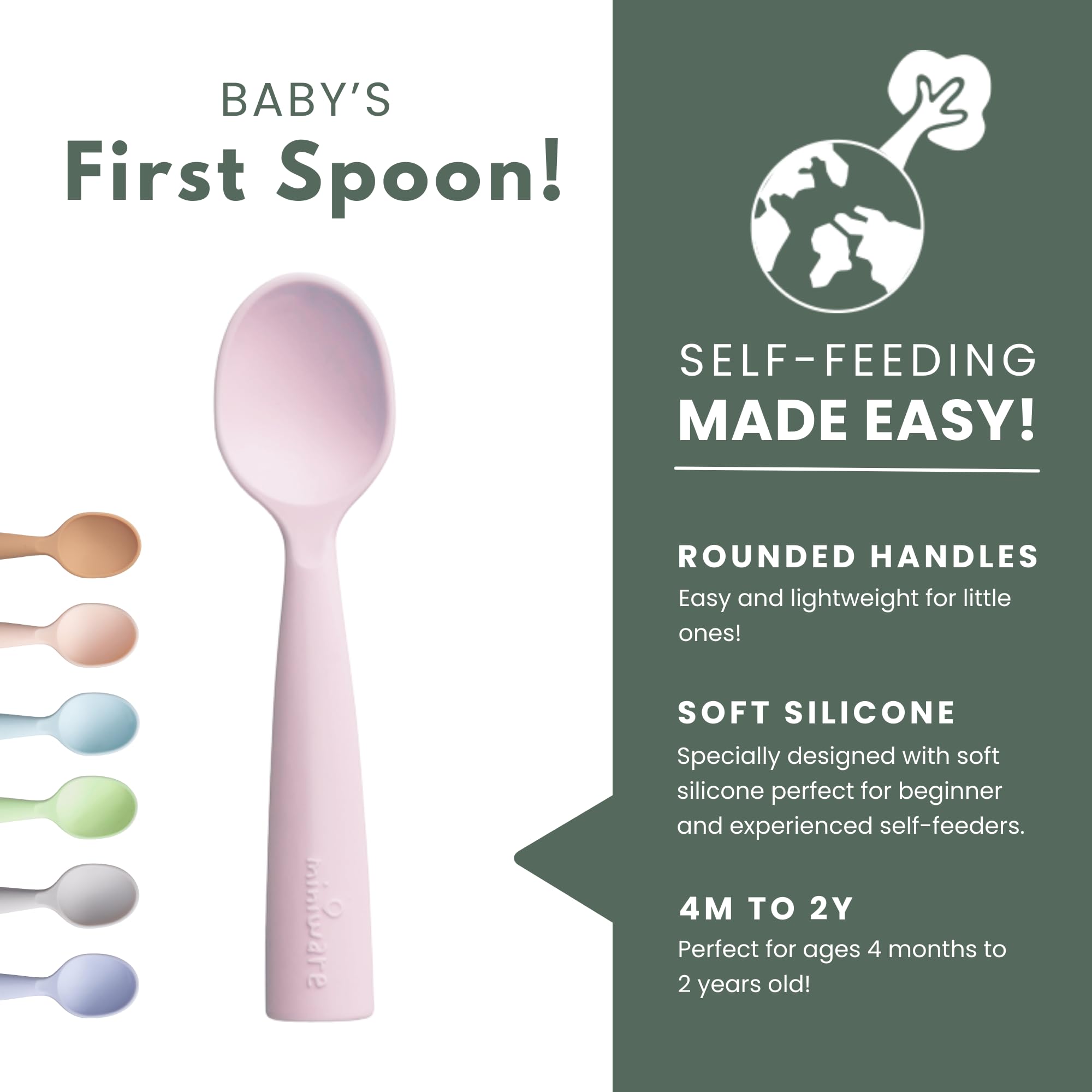 Miniware Silicone Baby Spoon For Training - Bpa Free Baby Utensils - Baby Spoons Self Feeding 6 Months | 100% Food Grade Silicon