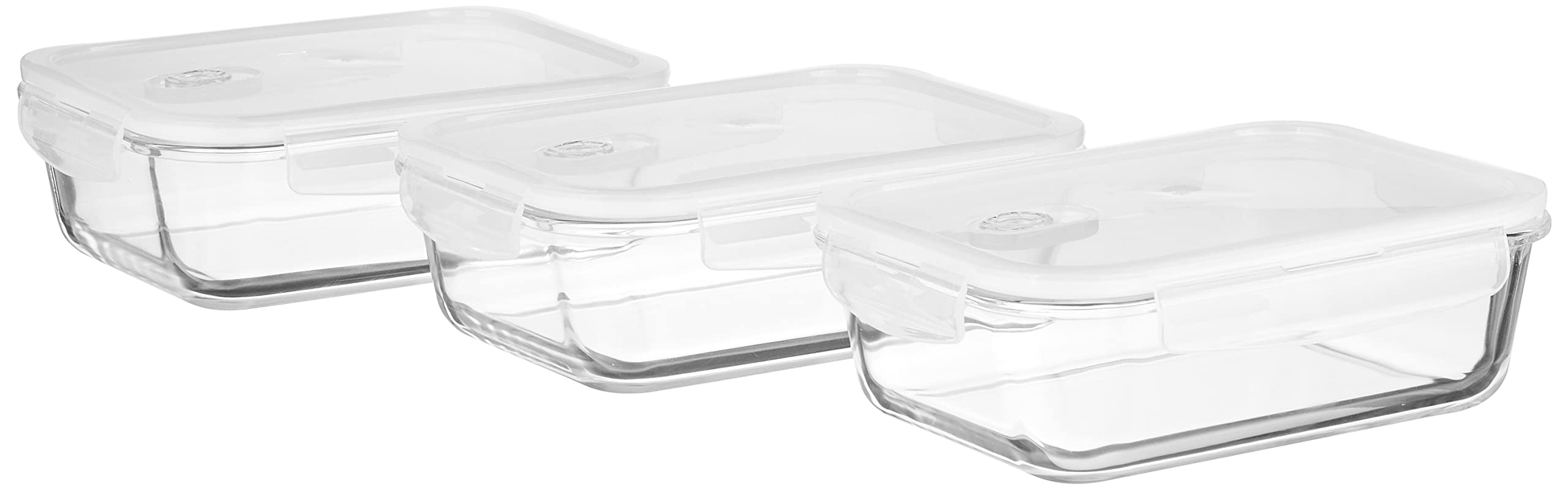 Amazon Brand - Solimo Borosilicate Glass Containers With Air-Vent Lids For Kitchen/Tiffin, 3, Rectangle (1,500 Ml Each) | Transp