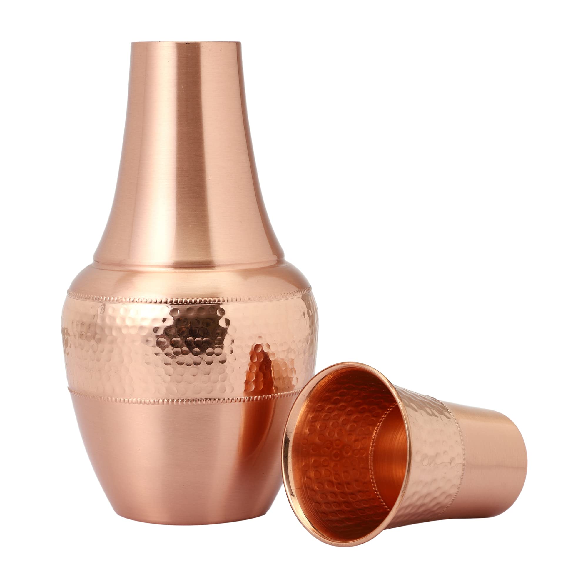 Pure Copper Bedside Water Carafe with Tumbler, For Ayurveda Health Benefits  Capacity  1.4 Lt. (47.3 US Fluid Ounce)