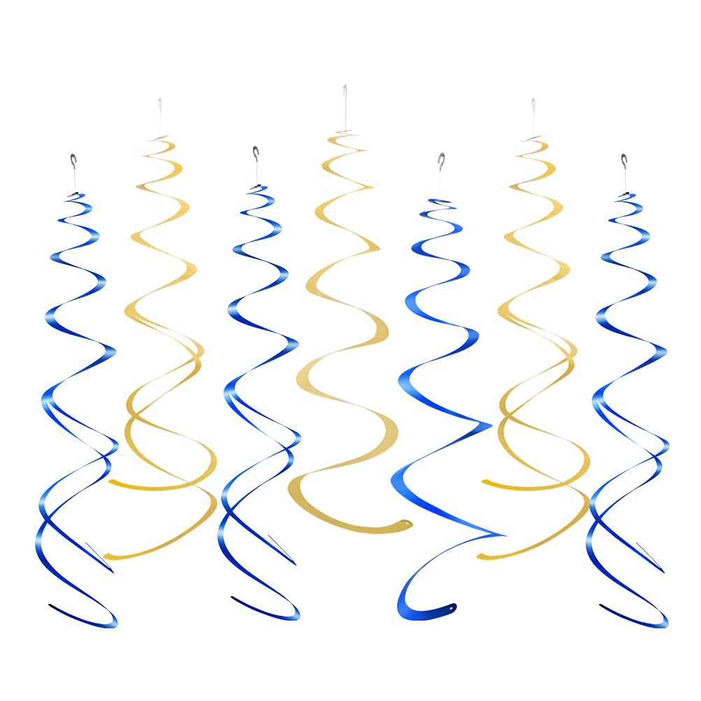 Mowo Gold And Royal Blue Foil Swirl Hanging Decoration For Birthday Graduation New Year Party Supplies,Pack Of 20