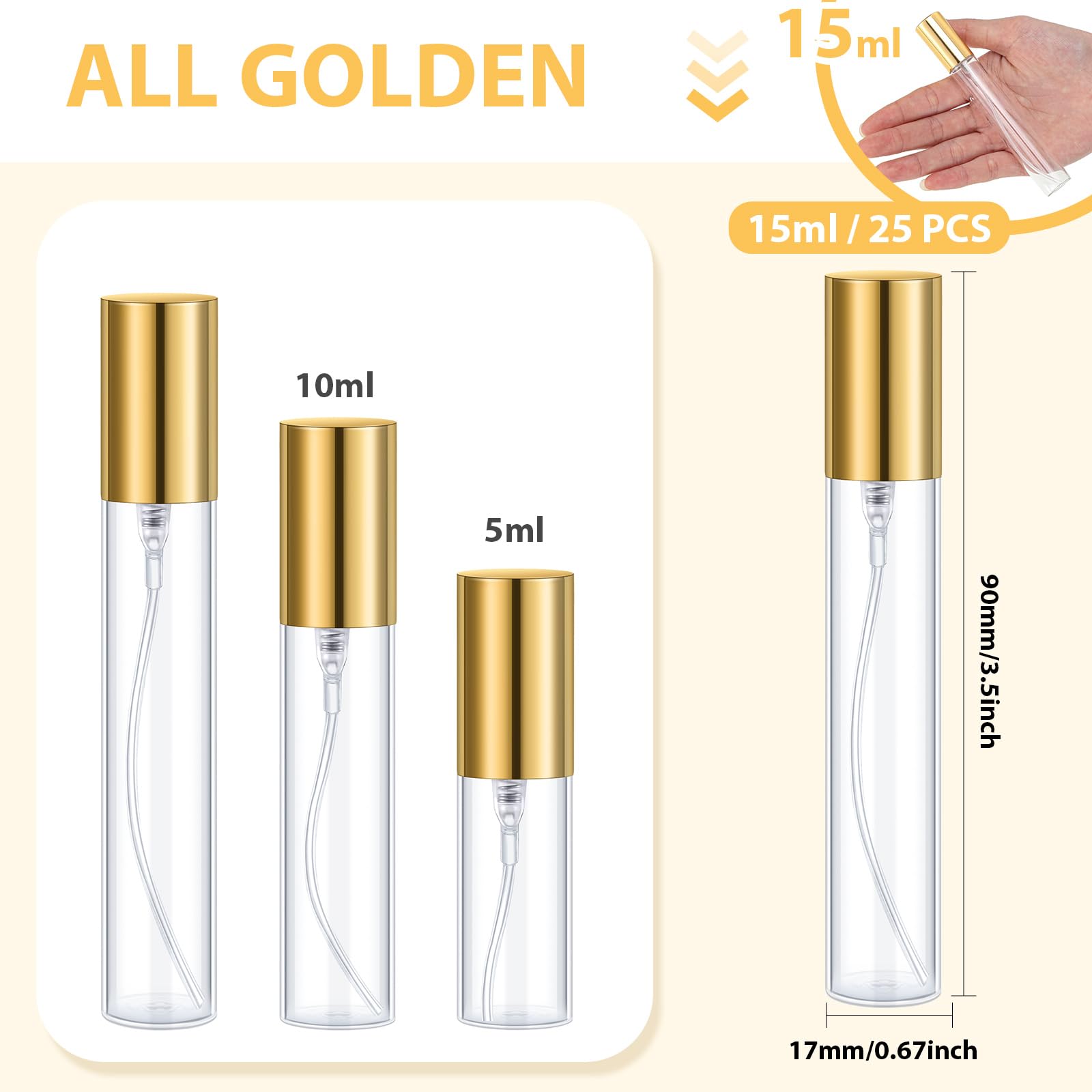 Yinder 25 Pcs 15 Ml Glass Refillable Perfume Bottles Bulk Travel Empty Perfume Atomizer Sprayers Portable Spray Bottles Mini Sam