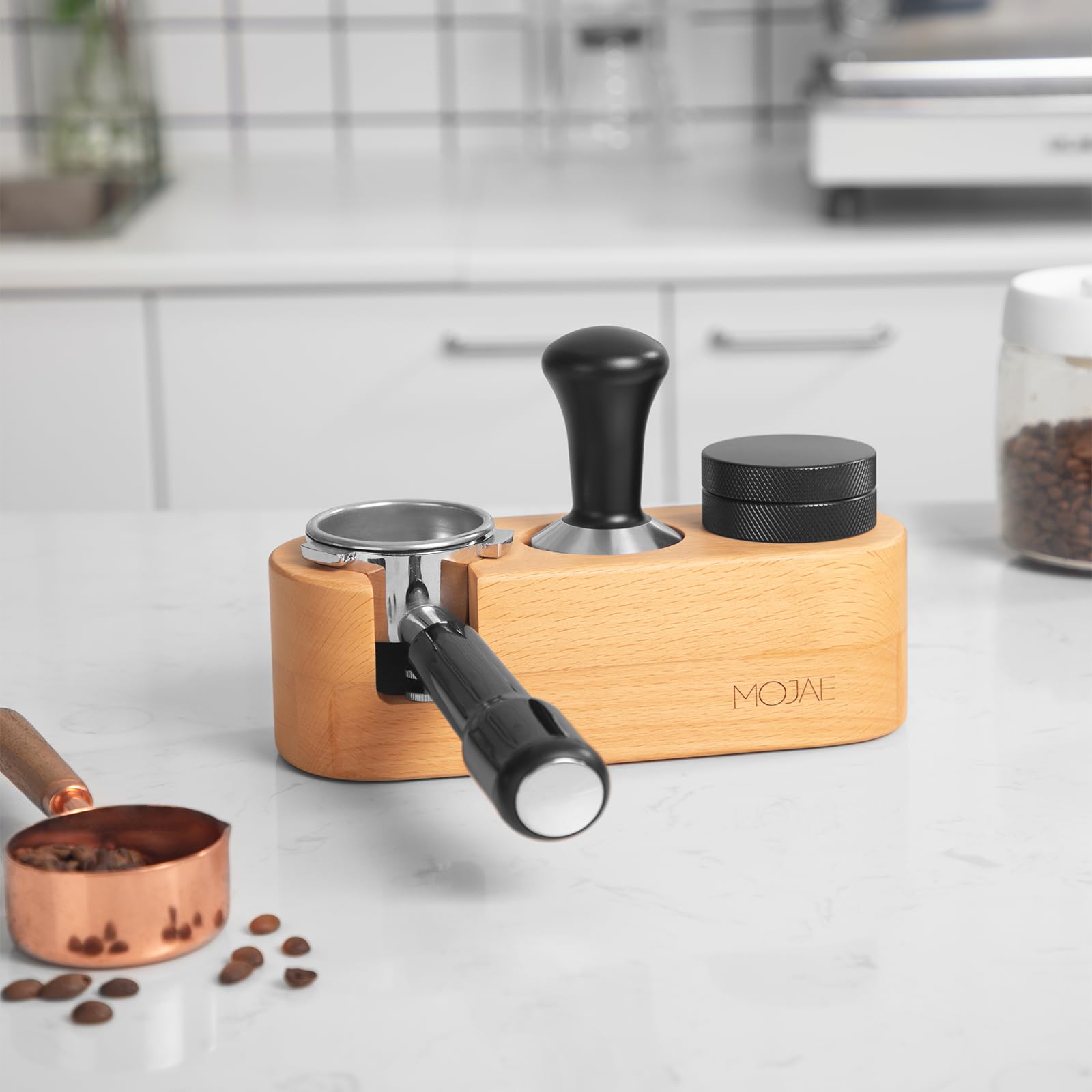 Mojae Espresso Tamping Station, Tamper Station, Wooden Coffee Tamper Holder, Portafilter Holder With Anti Slip Bottom, 3 Holes F