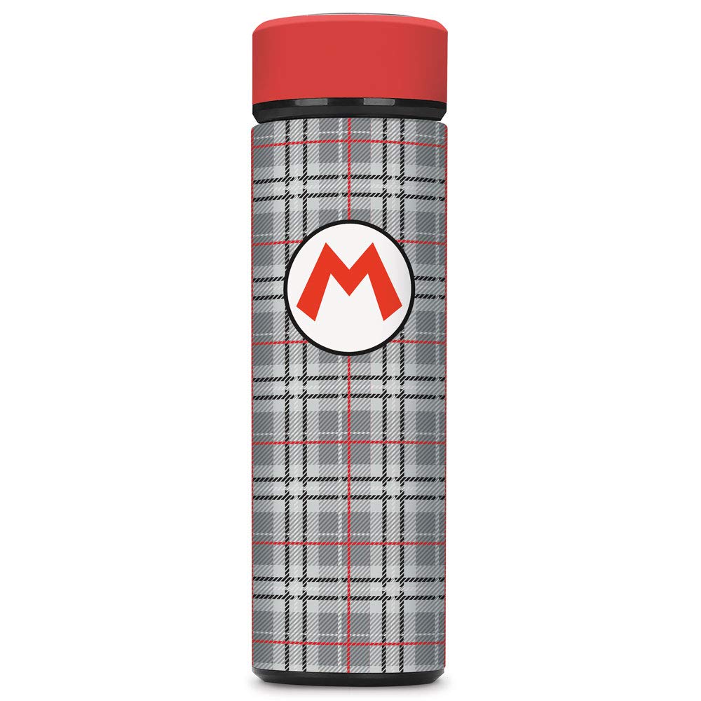 Super Mario, Mario Plaid, Vacuum Insulated Stainless Steel Sport Water Bottle, Leak Proof, Wide Mouth, 17 Oz, 500 Ml