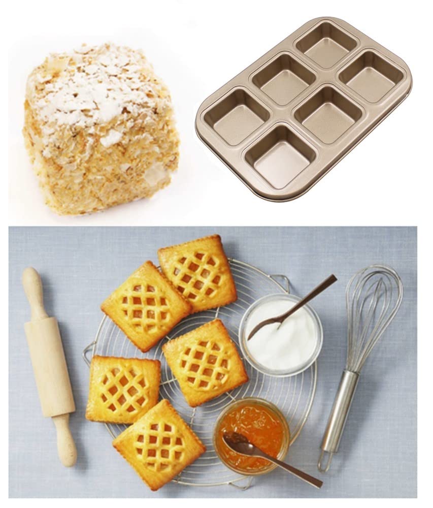 Xzjmy Bun Pan,Muffin Pan,Mini Square Cake Pan,6 Cup Non-Stick Cupcake Baking Pan For Making Muffins Or Cupcakes (6 Cavity)