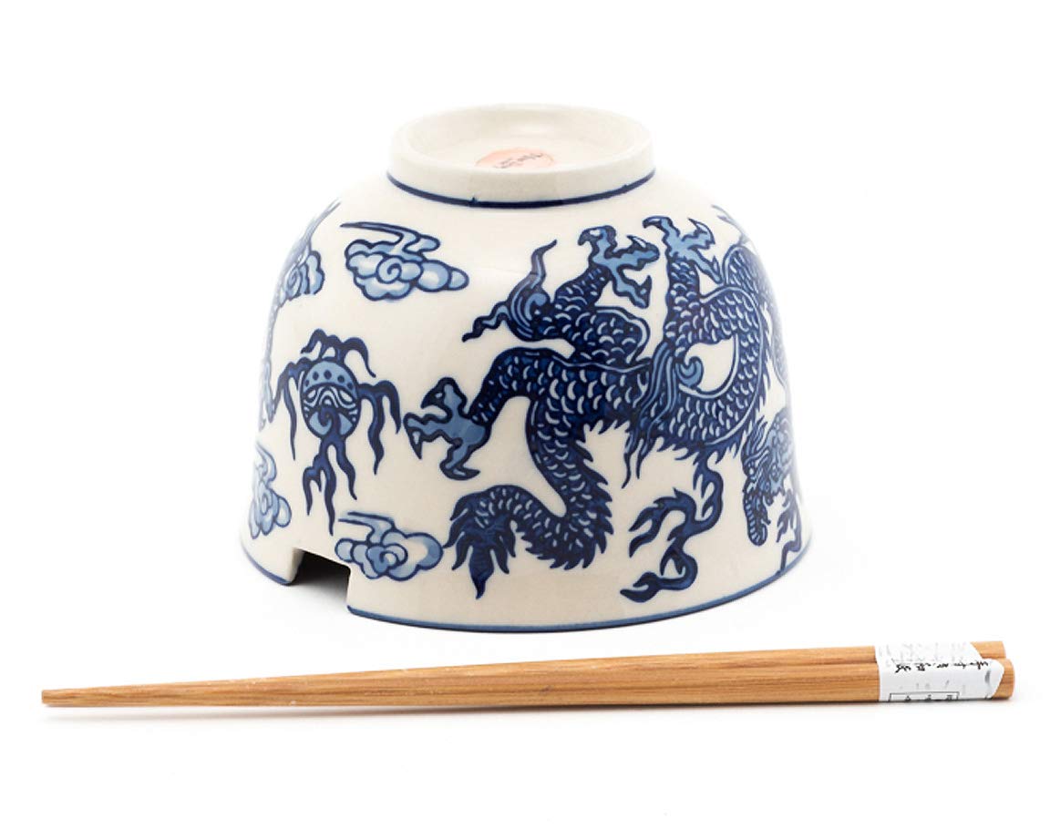Happy Sales, Multi Purpose 5'' D Ramen Udon Soba Pho Noodle Donburi Rice Tayo Bowl With Chopsticks (Bluedragon)