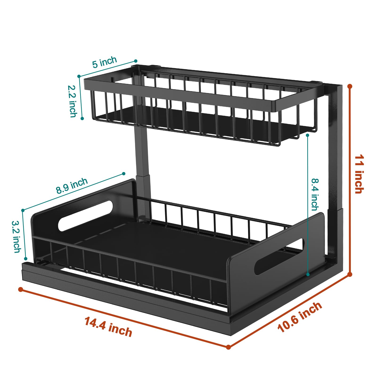 Bukfen Under Sink Organizer, Pull Out Cabinet Organizer 2-Tier Slide Out Sliding Shelf Under Cabinet Storage Multi-Use For Under