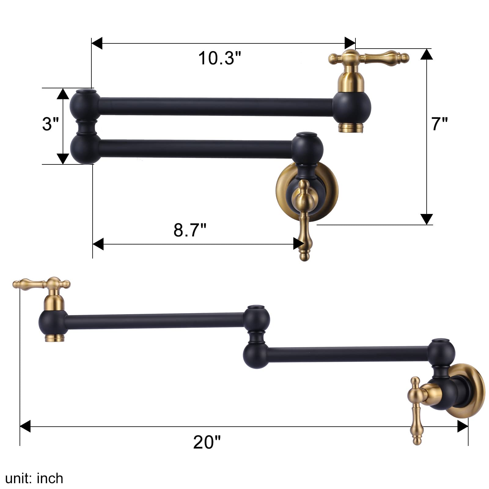 Wowow Pot Filler Faucet Over Stove, Solid Brass Pot Filler Wall Mount Commercial Kitchen Sink Pot Filler Copper Folding Faucet,