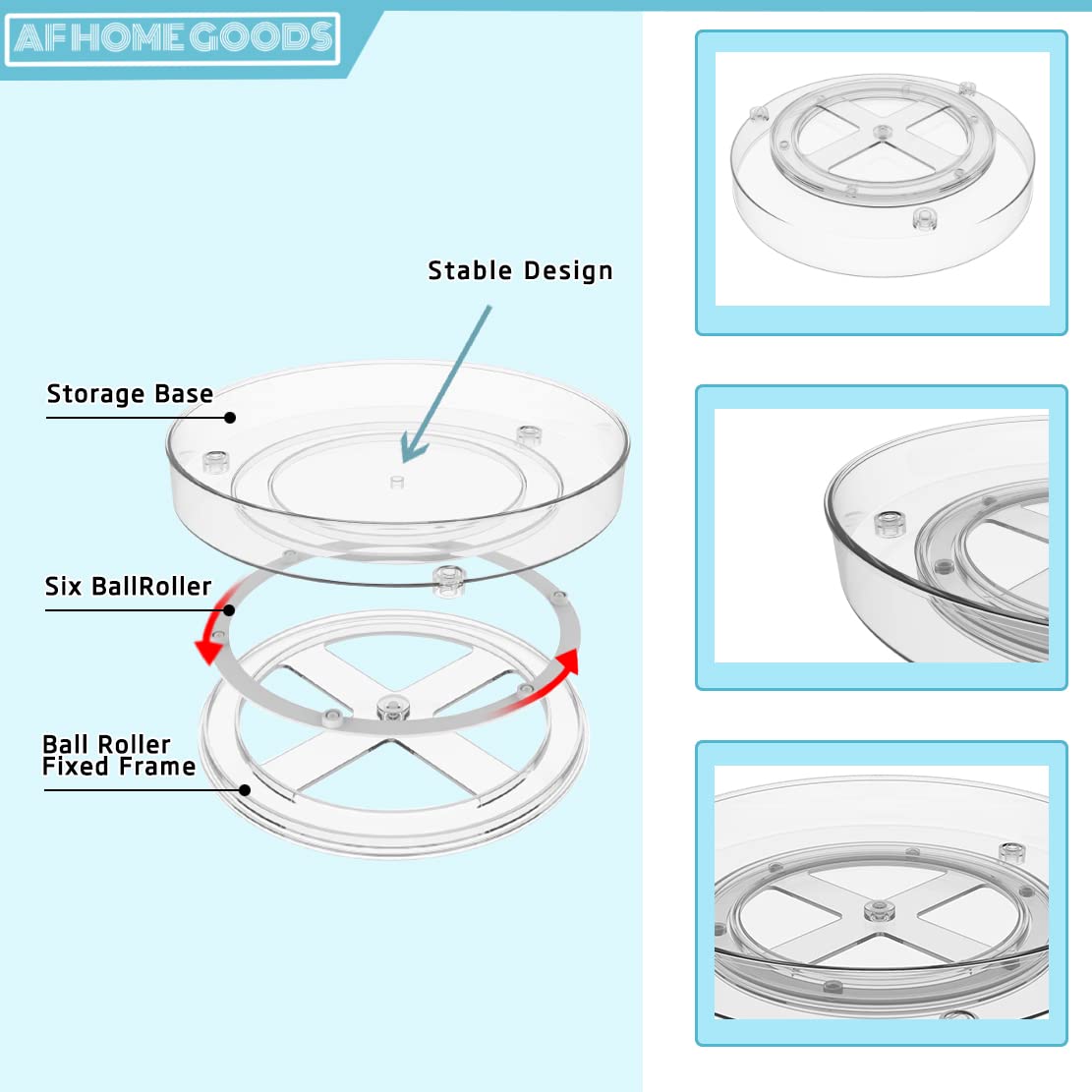 Af Home Goods Food Grade Bpa Free Clear Lazy Susan 2 Pack, 10.6 Inch Kitchen Cabinet Turntable Organizer, Refrigerator Storage O