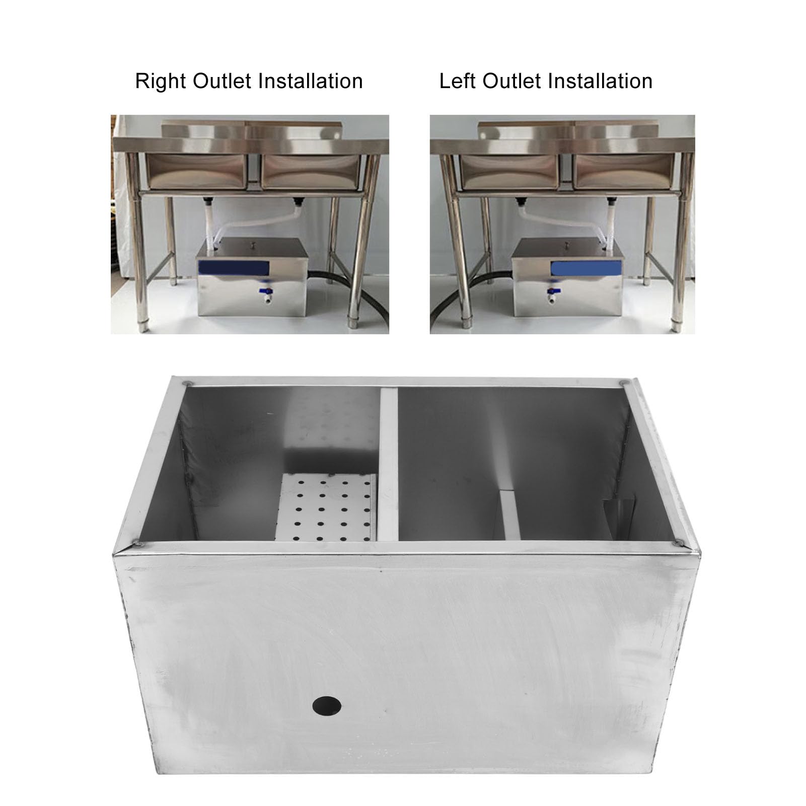 Commercial Grease Trap 4 Gallons Per Minute, Stainless Steel Grease Interceptor Trap Oil Water Separator With Removable Filter B