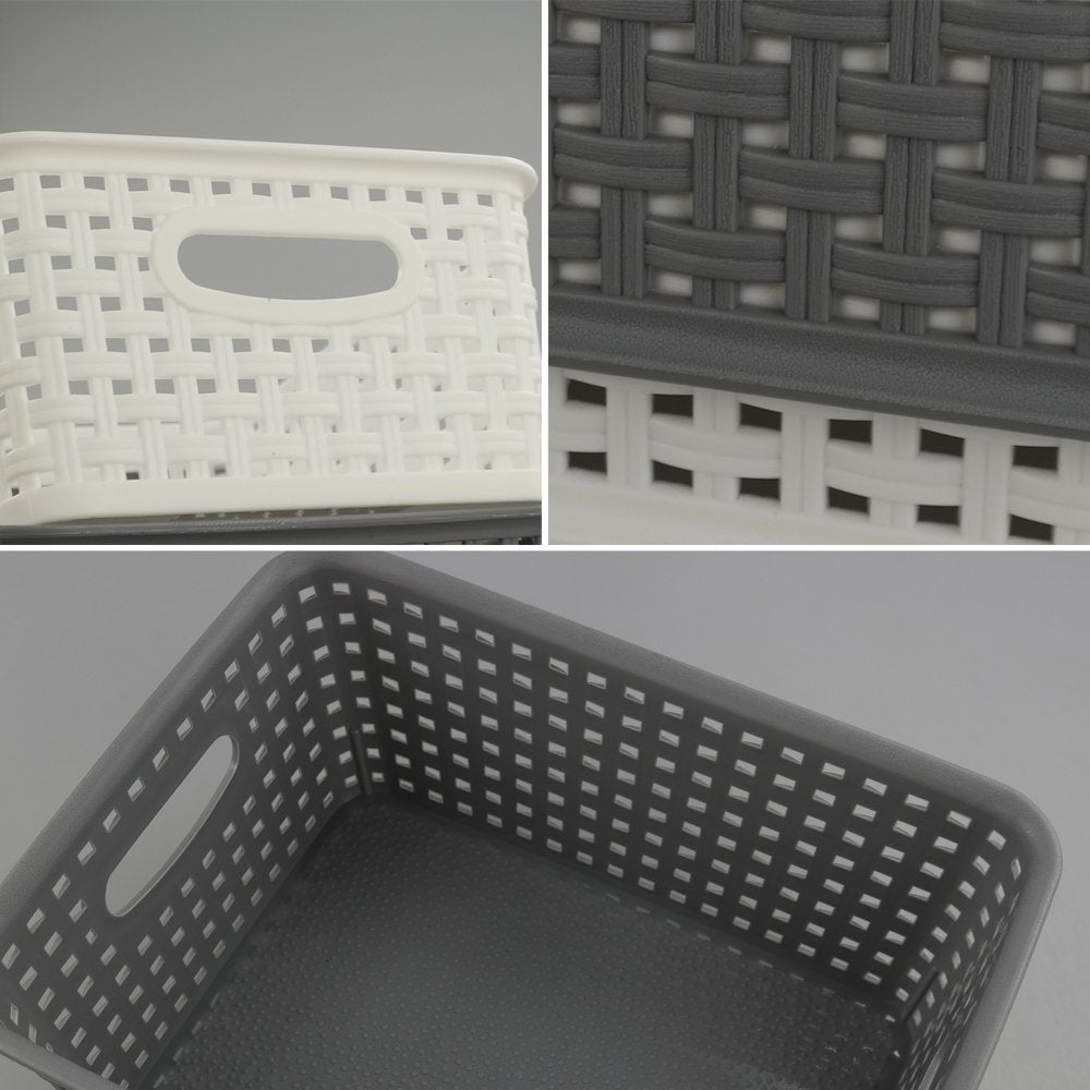Idomy 6-Pack Plastic Storage Baskets/Bins  Rectangle White  Grey