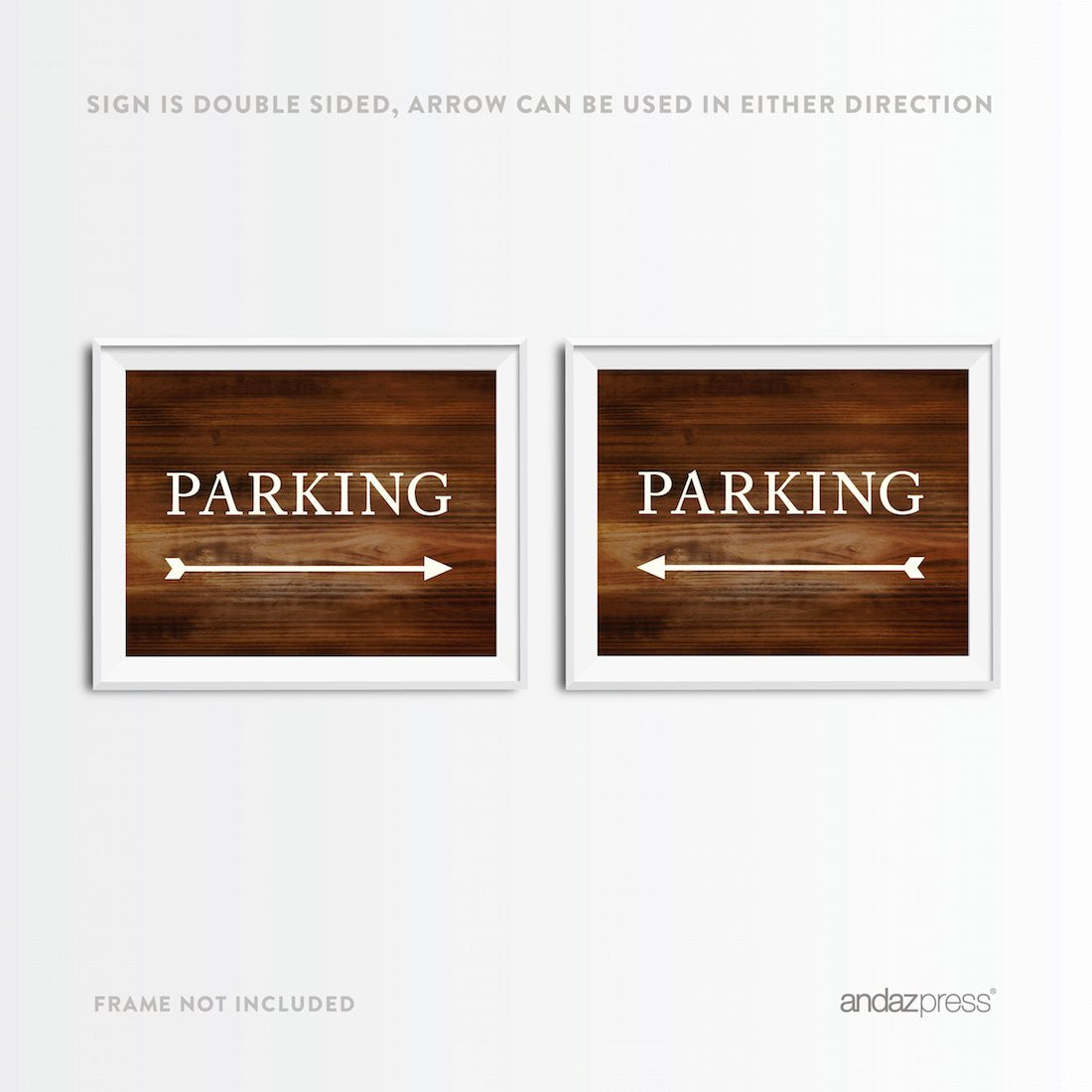 Andaz Press Wedding Party Directional Signs, Rustic Wood Print, 8.5X11-Inch, Double-Sided, Parking With Big Arrow, 1-Pack