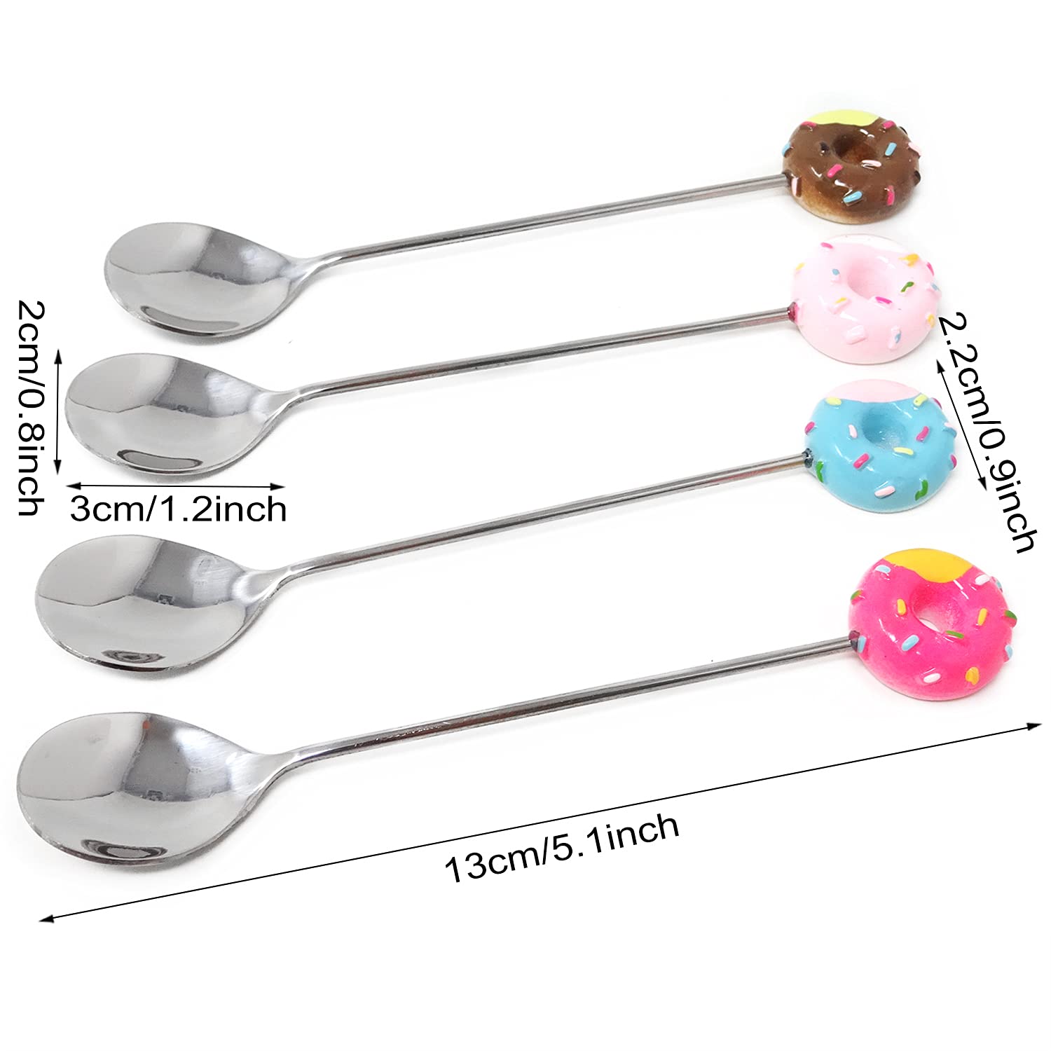 Honbay 4Pcs Creative Donut Stainless Steel Spoon Coffee Spoon Dessert Spoon Ice Cream Spoon Sugar Spoon Mixing Spoon For Home, S