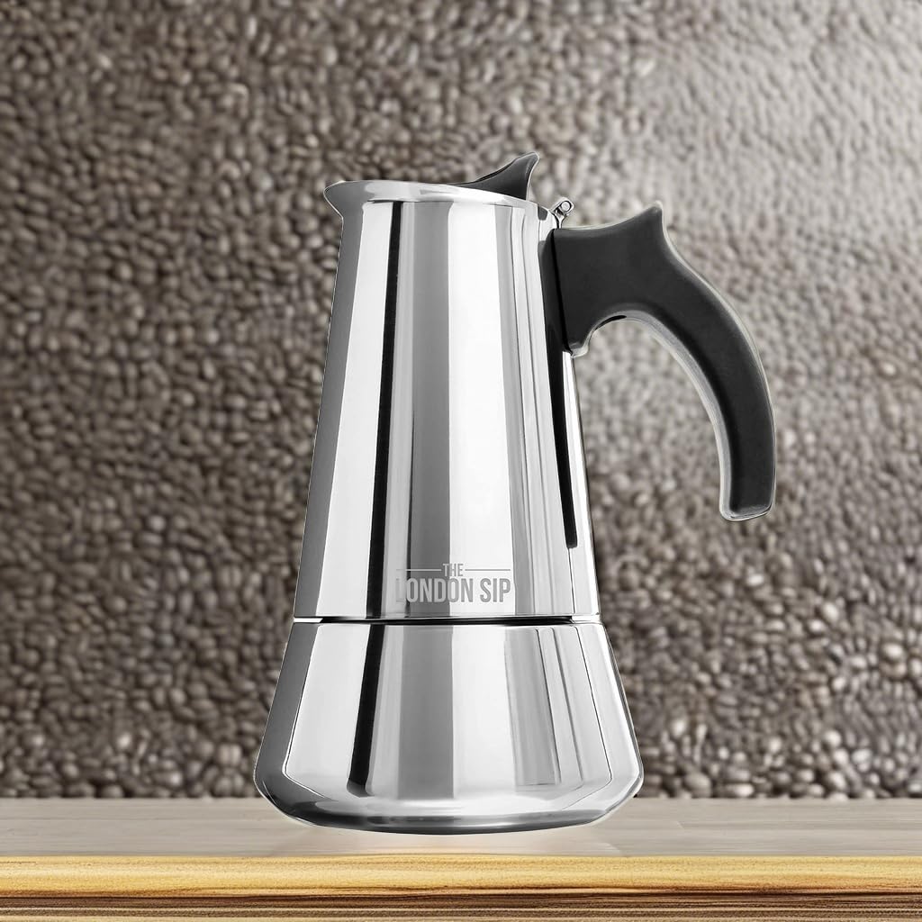 London Sip Stainless Steel Stovetop Espresso Maker Moka Pot Italian Coffee Percolator, Silver, Medium (10.14 Oz)