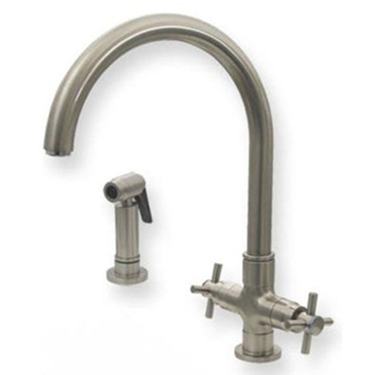 Whitehaus 3-03954Ss85-Bn-Pvd Luxe+ 10 14-Inch Dual Handle Faucet With Gooseneck Swivel Spout Cross Style Handles And Solid Brass