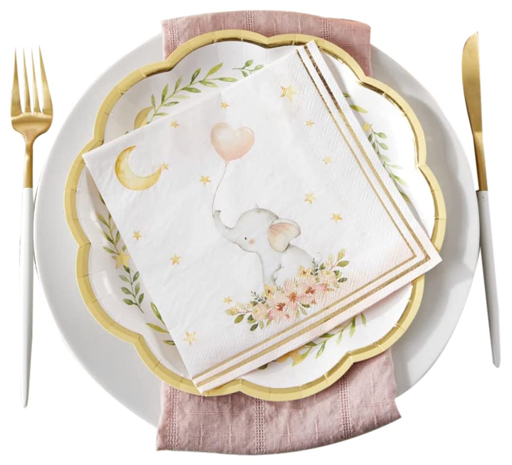 Kate Aspen Elephant Baby Shower 2 Ply Paper Napkins-Pink (Set Of 30) Little Peanut, Thick Decorative Dinner Napkins, Luncheon Se