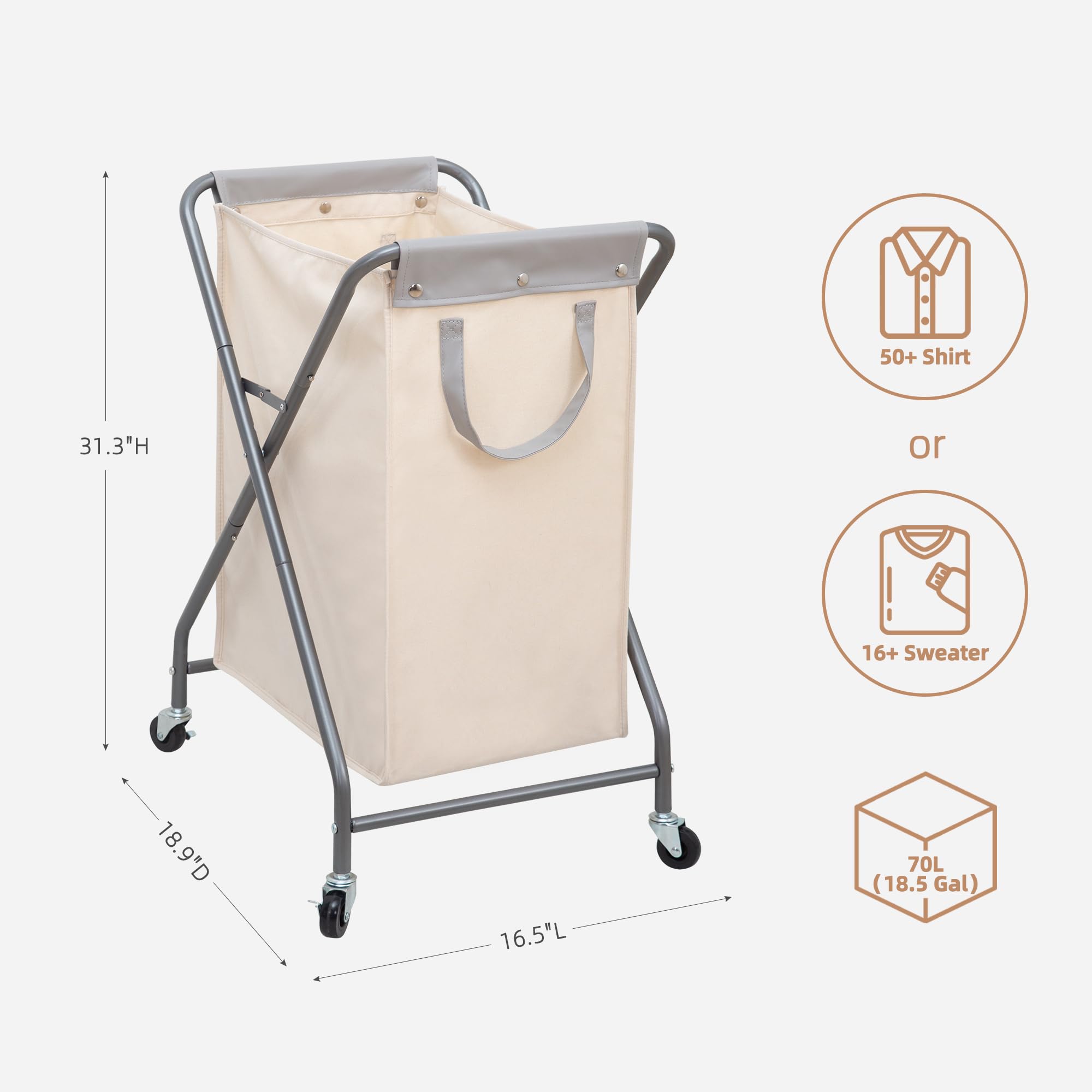 Storage Maniac Collapsible Laundry Hamper With Wheels, Rolling Laundry Basket, Heavy Duty Laundry Sorter With Removable, Folding
