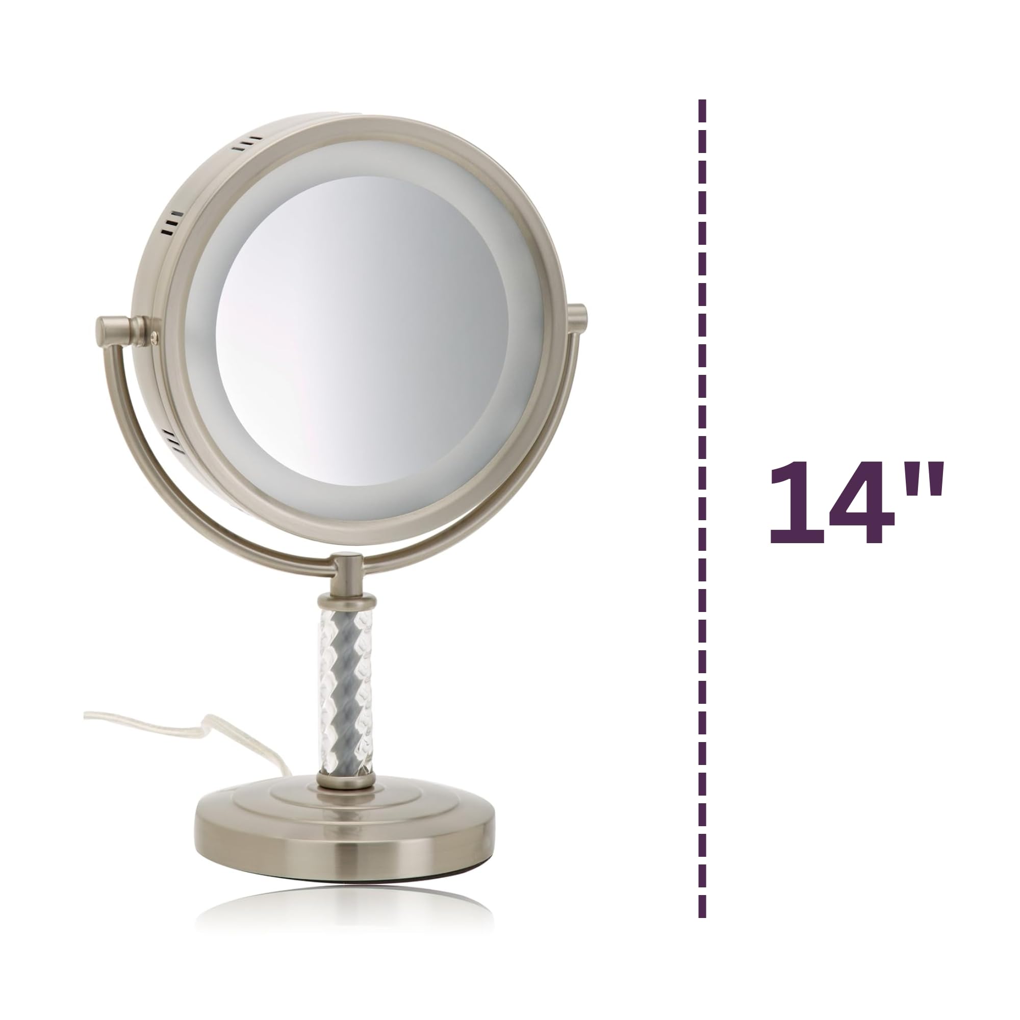 Jerdon Style Hl856Mnc 8 In.- 6X-1X Lighted Table Top Mirror- Nickel- Height 14 In.