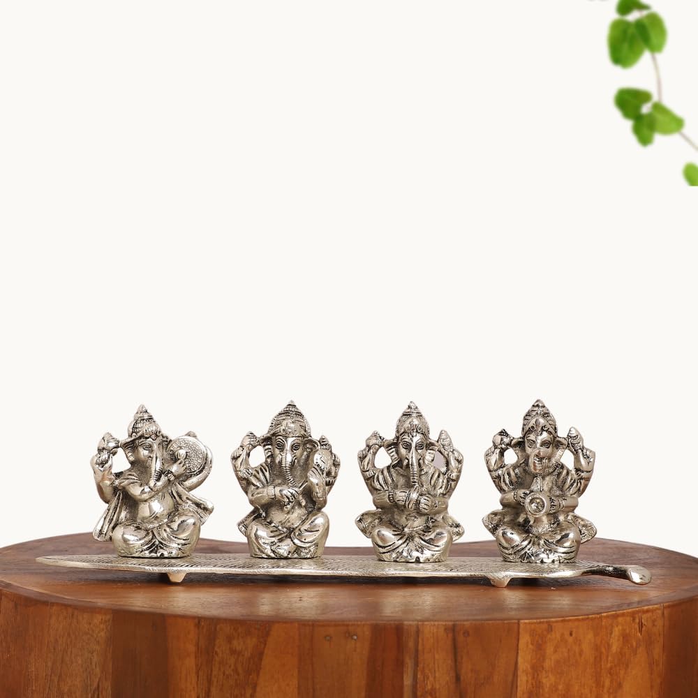 Smiles Gift Silver Plated Musical Ganesh Idol | Aluminium Figurines | Showpiece For Table, Pooja, Mandir & Return Gift