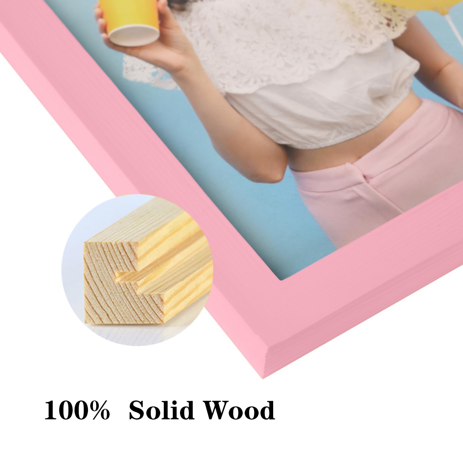 wyooxoo 12x16 Picture Frame Light pink Made of Solid Wood Photo Frames Display Pictures 11x14 with Mat or 12x16 Without Mat Colo