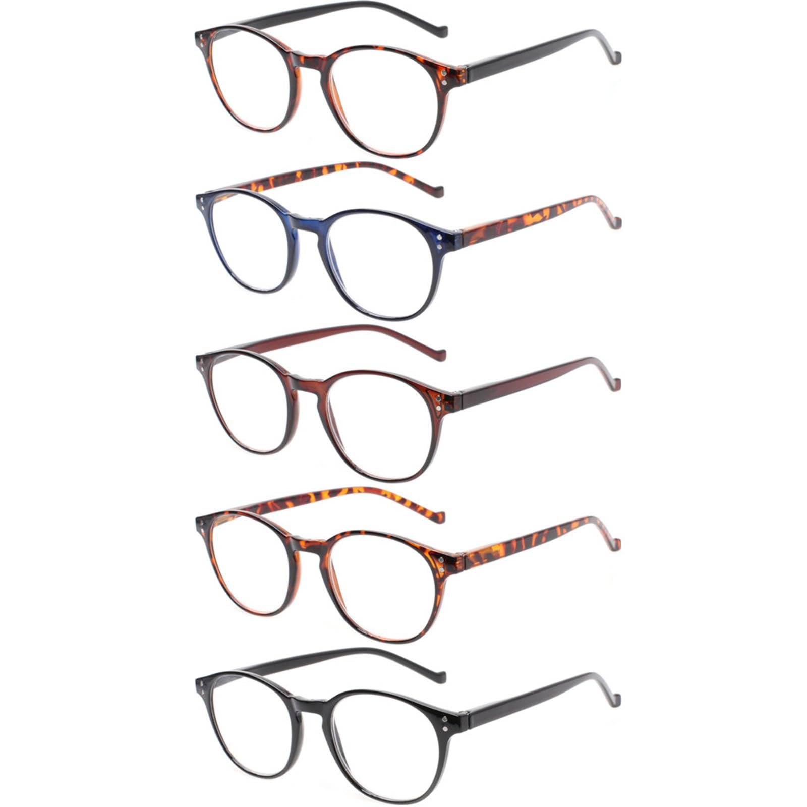 NORPERWIS 5 Pairs Reading Glasses - Spring Hinge, Medium, 5 Pack Mix Color, 3.50 Strength, Durable Plastic