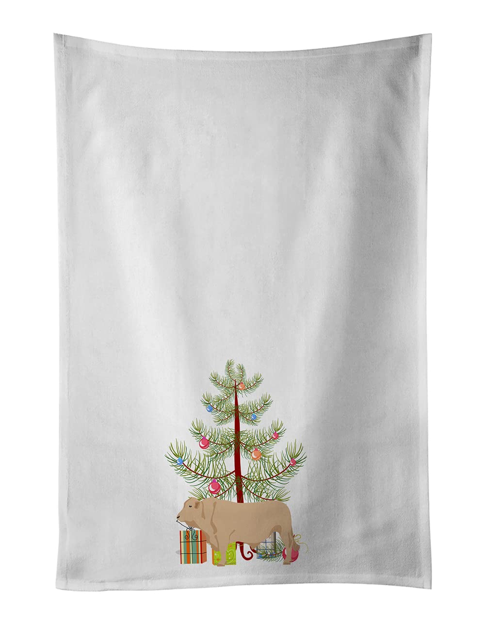 Charolais Cow Christmas White Kitchen Towel Set of 2