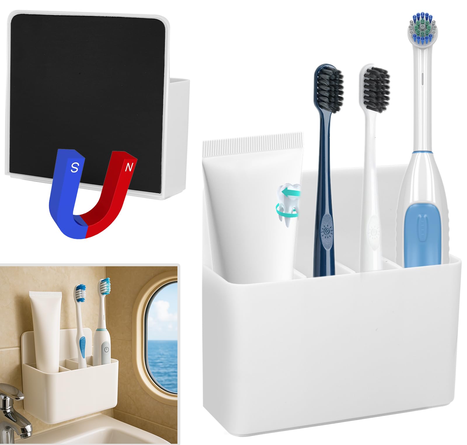 Magnetic Toothbrush & Toothpaste Holder for Cruise Ships, Wall-Mounted Cruise Bathroom Organizer, Compact Travel Storage, 2025 C