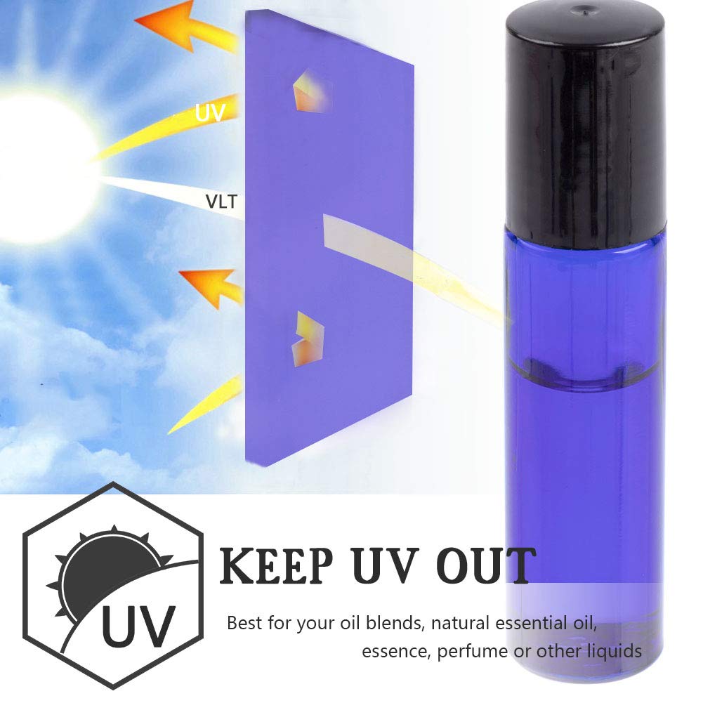 Zizemoja 6Pcs 10Ml Essential Oil Roller Bottles, With Stainless Steel Roller Balls, 10Ml Blue Glass Roll On Bottles For Essentia