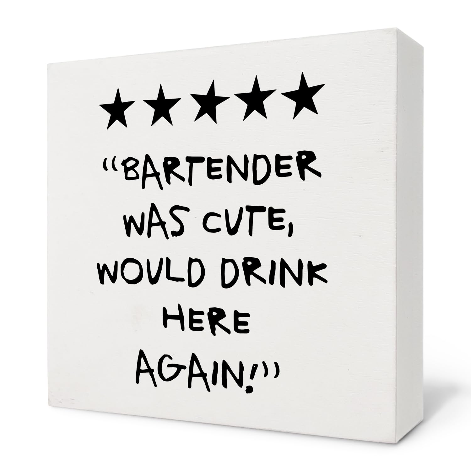Nvotell Bar Signs, Bartender Was Cute Would Drink Here Again Wooden Box Sign, Funny Wood Block Plaque for Home Bar Cart Desk She