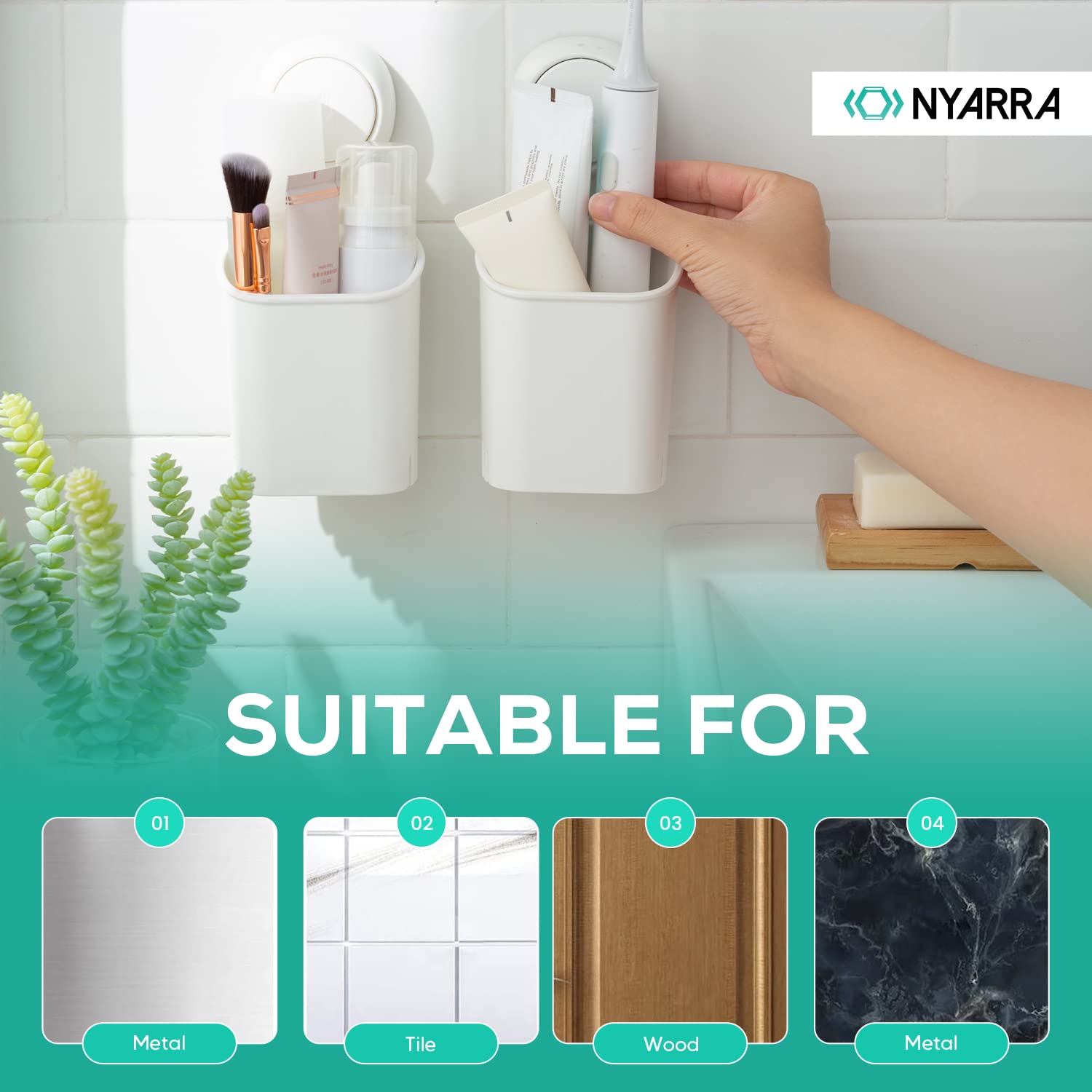 Nyarra Toothbrush Holder For Bathroom, Easy One Push Wall Mount With Powerful Vacuum Suction Cup, Multifunctional Organizer Whit